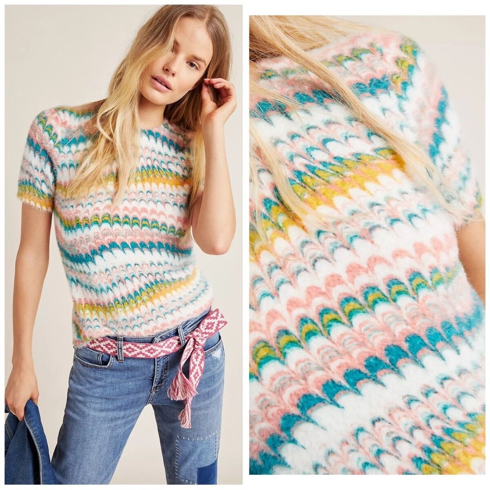 Anthropologie Pastel Marbled Eyelash Sweater Tee